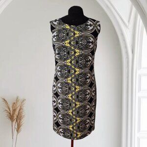 Addition Elle Yellow Black Grey White Ornate Baroque Print Bodycon Dress XL